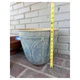 4-Piece Ceramic Plant Pots Set: Blue Leaf-Pattern Tall Planter, Terracotta & Green Pots