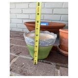 4-Piece Ceramic Plant Pots Set: Blue Leaf-Pattern Tall Planter, Terracotta & Green Pots