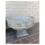 Cast Stone Planter Urns - Pair with Relief Carvings for Garden Decor