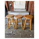 Wooden Bar Stools (Lot of 3) - 12 in Seat, 24 in Tall
