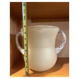 Kosta Boda Frosted Glass Pitcher - Dual Handles, Sweden, ~9-10 in Tall