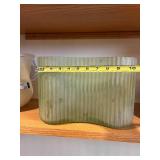 Green Ribbed Glass Vase Planter - 9 in L x 4.5 in W x 6 in H - Unmarked