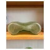 Green Ribbed Glass Vase Planter - 9 in L x 4.5 in W x 6 in H - Unmarked