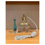 Moser Czech Lead-Free Perfume Bottle w/ Atomizer, Turquoise Glass Bottle & Tassel (Lot of 3)