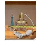 Moser Czech Lead-Free Perfume Bottle w/ Atomizer, Turquoise Glass Bottle & Tassel (Lot of 3)