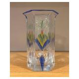 Kosta Sweden Sea Glass Bank Hand-Painted Vase - 7 in Tall, Clear Art Glass