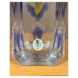 Kosta Sweden Sea Glass Bank Hand-Painted Vase - 7 in Tall, Clear Art Glass