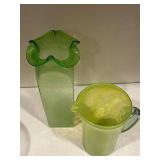 Emerald Green Glass Decanter & Pitcher - 12-Inch Tall Bottle with Sculpted Rim