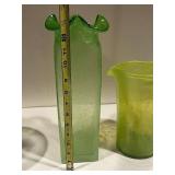 Emerald Green Glass Decanter & Pitcher - 12-Inch Tall Bottle with Sculpted Rim