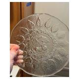 Leaf Pattern Clear Glass Plates - Round 9-Inch, Pressed Glass Set