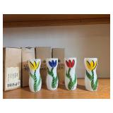 Kosta Boda Tulip Vases - Hand Painted White Glass (Lot of 4)