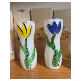 Kosta Boda Tulip Vases - Hand Painted White Glass (Lot of 4)