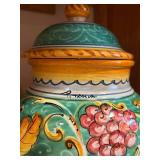F.C. Deruta Majolica Grape-Vine Ceramic 4-Piece Set - Decanter, Tray & Lidded Jars