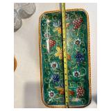 F.C. Deruta Majolica Grape-Vine Ceramic 4-Piece Set - Decanter, Tray & Lidded Jars