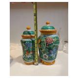 F.C. Deruta Majolica Grape-Vine Ceramic 4-Piece Set - Decanter, Tray & Lidded Jars
