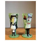 Pair of Hand-Painted Wooden Figurines - Folk Art Collectibles