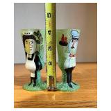 Pair of Hand-Painted Wooden Figurines - Folk Art Collectibles