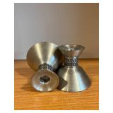 Pair of Metal Candle Holders - Brushed Silver Finish, Diamond Pattern Neck