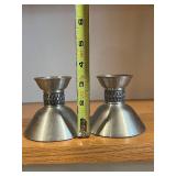 Pair of Metal Candle Holders - Brushed Silver Finish, Diamond Pattern Neck