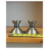 Pair of Metal Candle Holders - Brushed Silver Finish, Diamond Pattern Neck