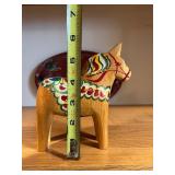 Norwegian Hand-Painted Wooden Rooster & Dala Horse Set with Velkommen Plate