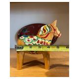 Norwegian Hand-Painted Wooden Rooster & Dala Horse Set with Velkommen Plate