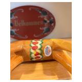 Norwegian Hand-Painted Wooden Rooster & Dala Horse Set with Velkommen Plate