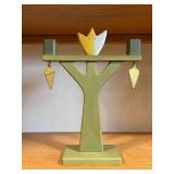 KL Green Painted Wood Pedestal with Tulip Top and Dangling Leaf Ornaments