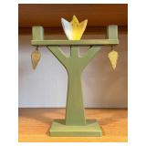KL Green Painted Wood Pedestal with Tulip Top and Dangling Leaf Ornaments