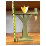 KL Green Painted Wood Pedestal with Tulip Top and Dangling Leaf Ornaments