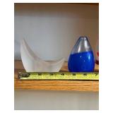 Kosta Boda Glass Trio: Crescent White Sculpture, Blue Teardrop Vessel, Christmas Tree Snow Globe