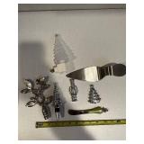 Silver-Plate Christmas Decor Set: Leaf Sprig, Pine Cone Trees, Nutcracker & Cake Knife