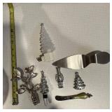 Silver-Plate Christmas Decor Set: Leaf Sprig, Pine Cone Trees, Nutcracker & Cake Knife
