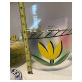 Kosta Boda Tulipa Glassware Set - 6 Tulip Tumblers, Plates & Bowls with Yellow Tulips