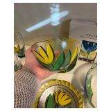 Kosta Boda Tulipa Glassware Set - 6 Tulip Tumblers, Plates & Bowls with Yellow Tulips