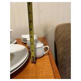 Bernardaud Porcelain Dinnerware Set with Floral Center - Plates, Cups, Saucers, Sugar & Creamer