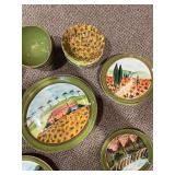 VIETRI Hand-Painted Italian Ceramic Dinnerware Set - Olive Green Rim, Landscape Motifs