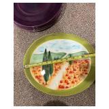 VIETRI Hand-Painted Italian Ceramic Dinnerware Set - Olive Green Rim, Landscape Motifs