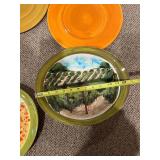 VIETRI Hand-Painted Italian Ceramic Dinnerware Set - Olive Green Rim, Landscape Motifs