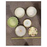 Six-Piece Decorative Ceramic Bowls & Small Plates Set - Green Glaze, Floral & White