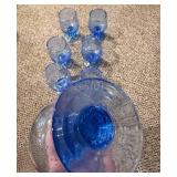 Blue Glass Goblets & Pink Tinted Tumblers - Assorted Glassware Set (12 pcs)