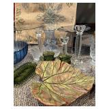 Arhaus Glassware & Decor - Assorted Crystal, Green Glass, Leaf Plate