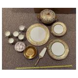 Royal Bone China Floral Border Dinnerware Set with Teapot & Cake Server
