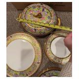 Royal Bone China Floral Border Dinnerware Set with Teapot & Cake Server