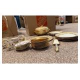 Royal Bone China Floral Border Dinnerware Set with Teapot & Cake Server
