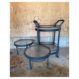 Blue Metal Glass-Top Patio Table Set - 3-Piece Bar Cart & 2 Round Tables