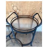 Blue Metal Glass-Top Patio Table Set - 3-Piece Bar Cart & 2 Round Tables