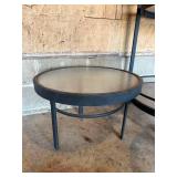 Blue Metal Glass-Top Patio Table Set - 3-Piece Bar Cart & 2 Round Tables