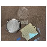 Clear Glass Plates & Woven Basket Tray Set - Decorative Glassware Collection