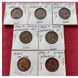 (7) Silver War Nickels